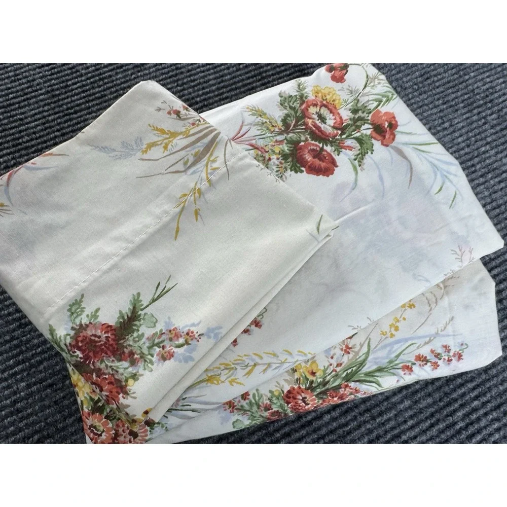 Vintage Sears Twin Sheet Set Pillowcase Floral Wildflower 1970s Cottage Granny